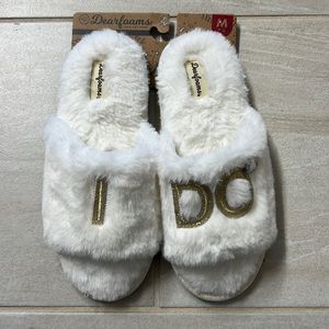 “I DO” bridal slippers. Great for getting ready on the day of your wedding